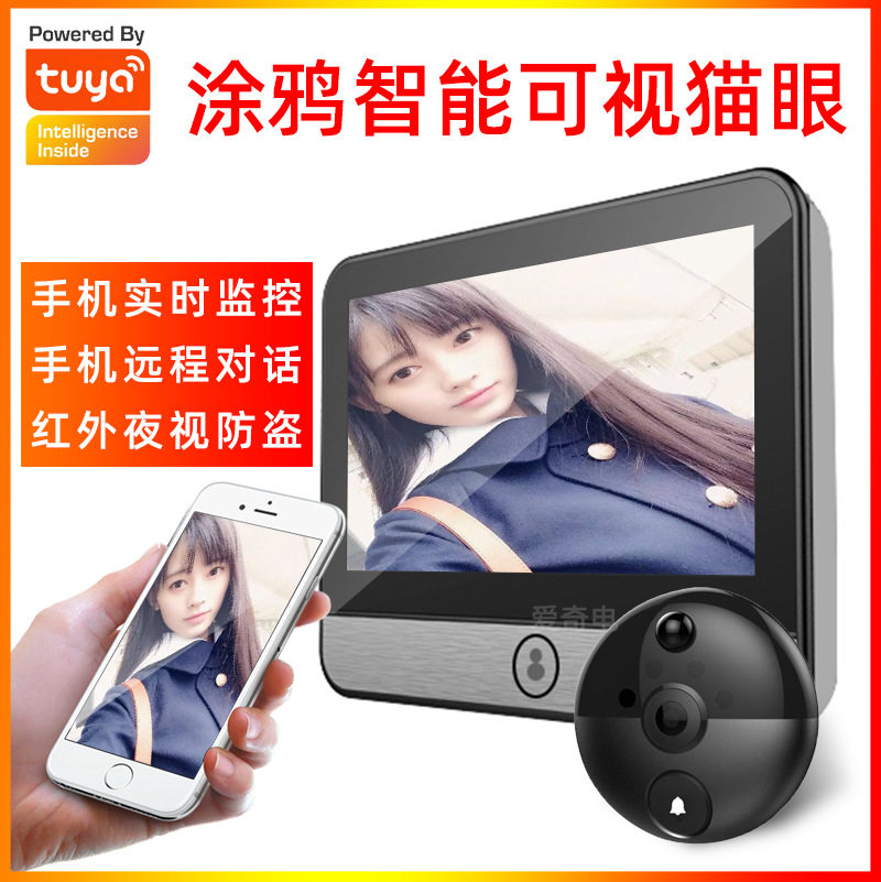 涂鸦智能物联网电子猫眼WIFI摄像头AI检测门镜远程防盗家用可视频