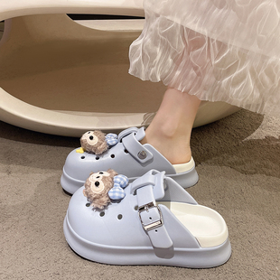 可爱小熊厚底沙滩防滑包头凉拖鞋 外穿2025年新款 女夏季 勃肯洞洞鞋