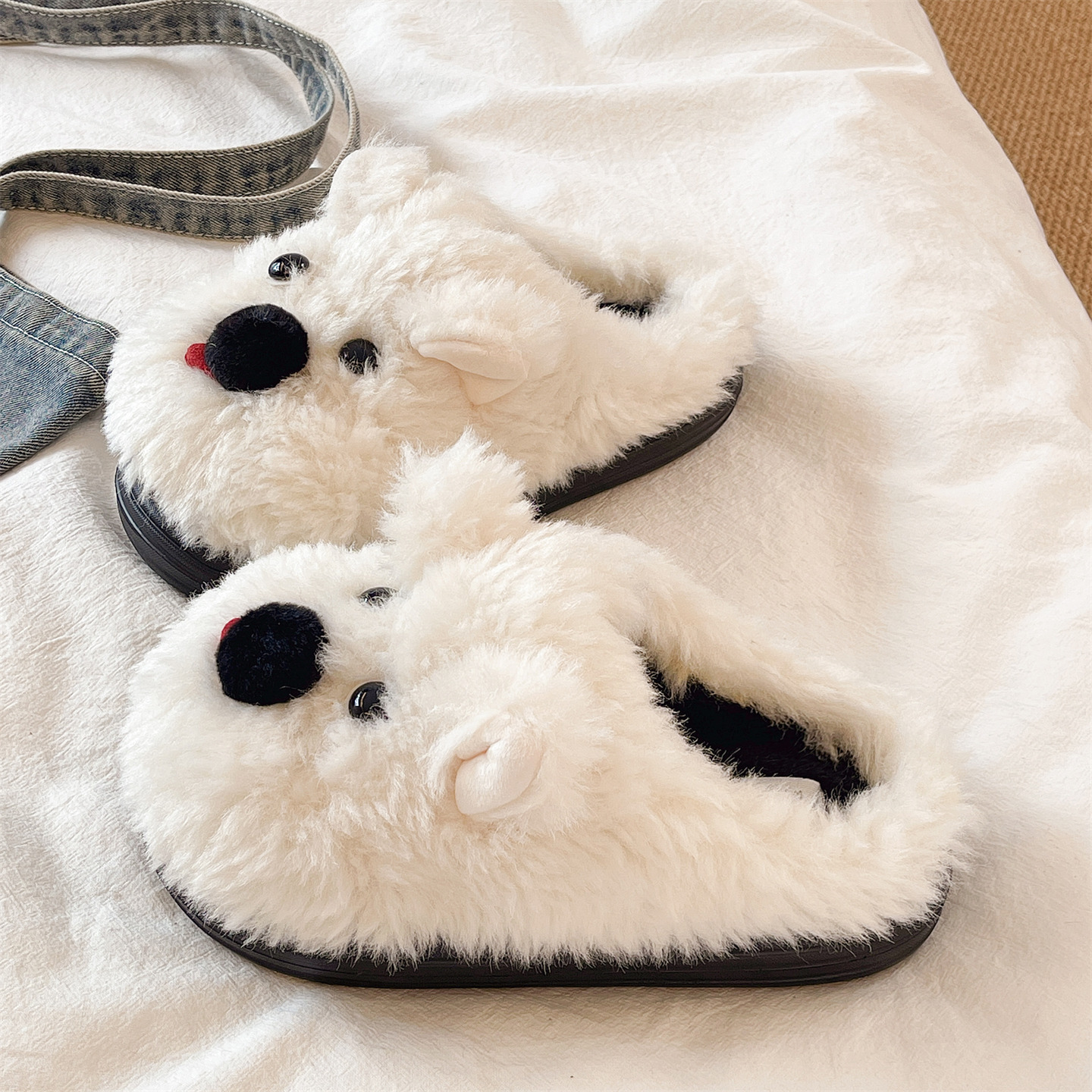 俏绘可爱卡通狗狗软底保暖棉拖鞋