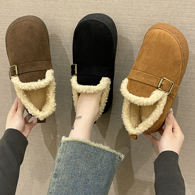 复古时尚皮带扣厚底包跟棉拖鞋