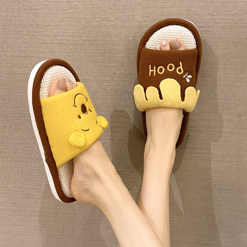亚麻拖鞋女春夏季2025新款室内家居可爱小熊防滑舒适软底棉麻拖鞋,女鞋,一字拖,淘宝优惠券,粉丝福利购,淘宝优惠卷