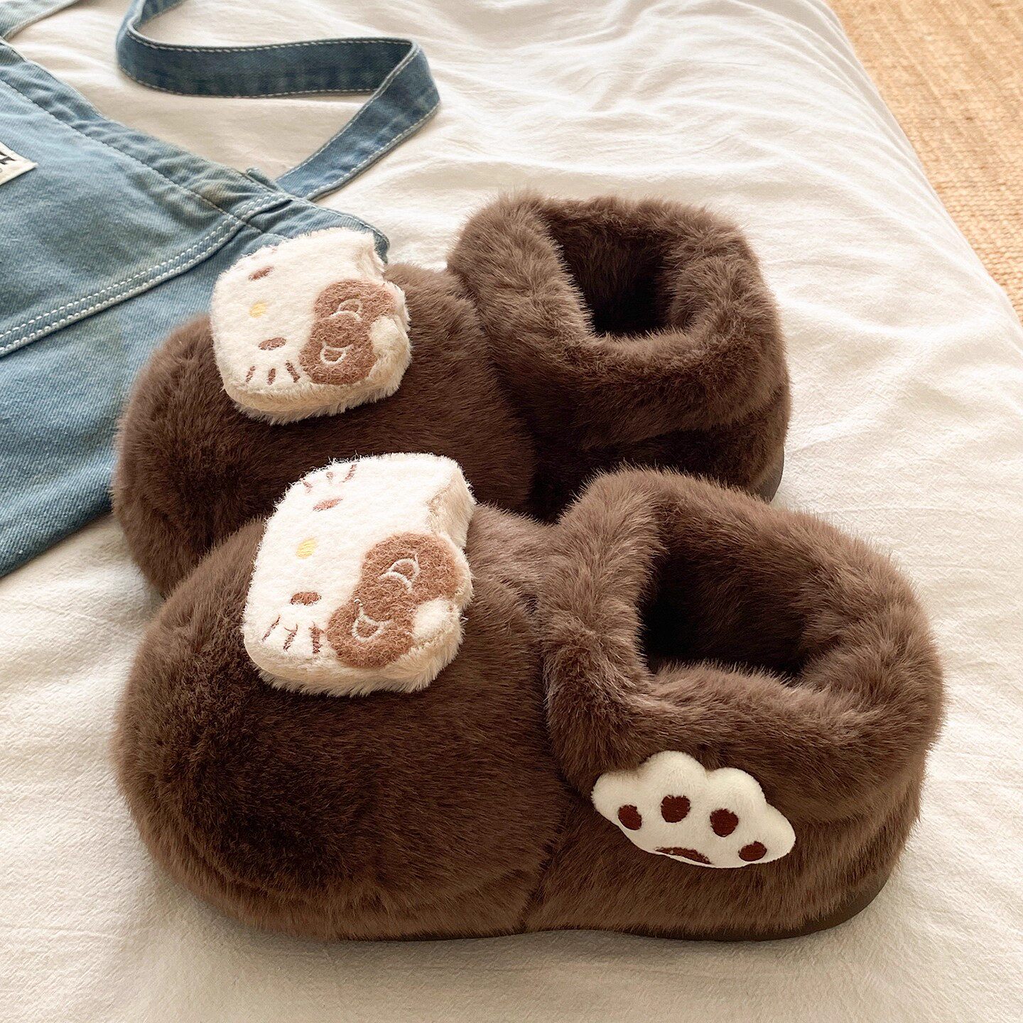 俏绘防滑可爱kt猫厚底包跟棉拖鞋