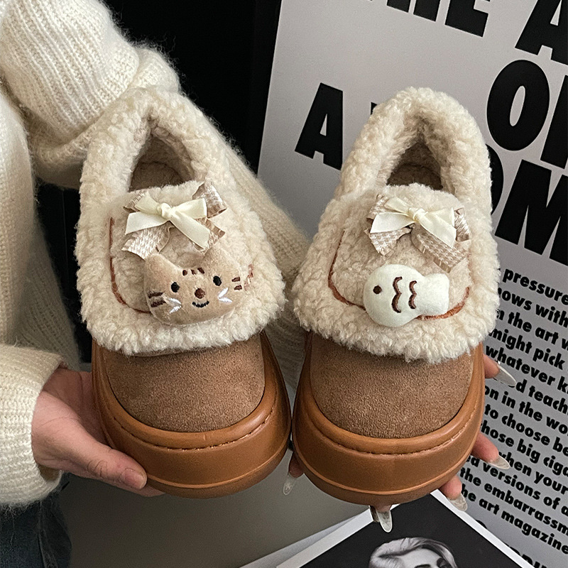 卡通可爱毛绒保暖外穿棉拖鞋