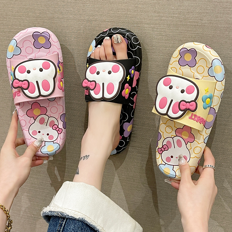 可爱兔子花朵软底防滑凉拖鞋