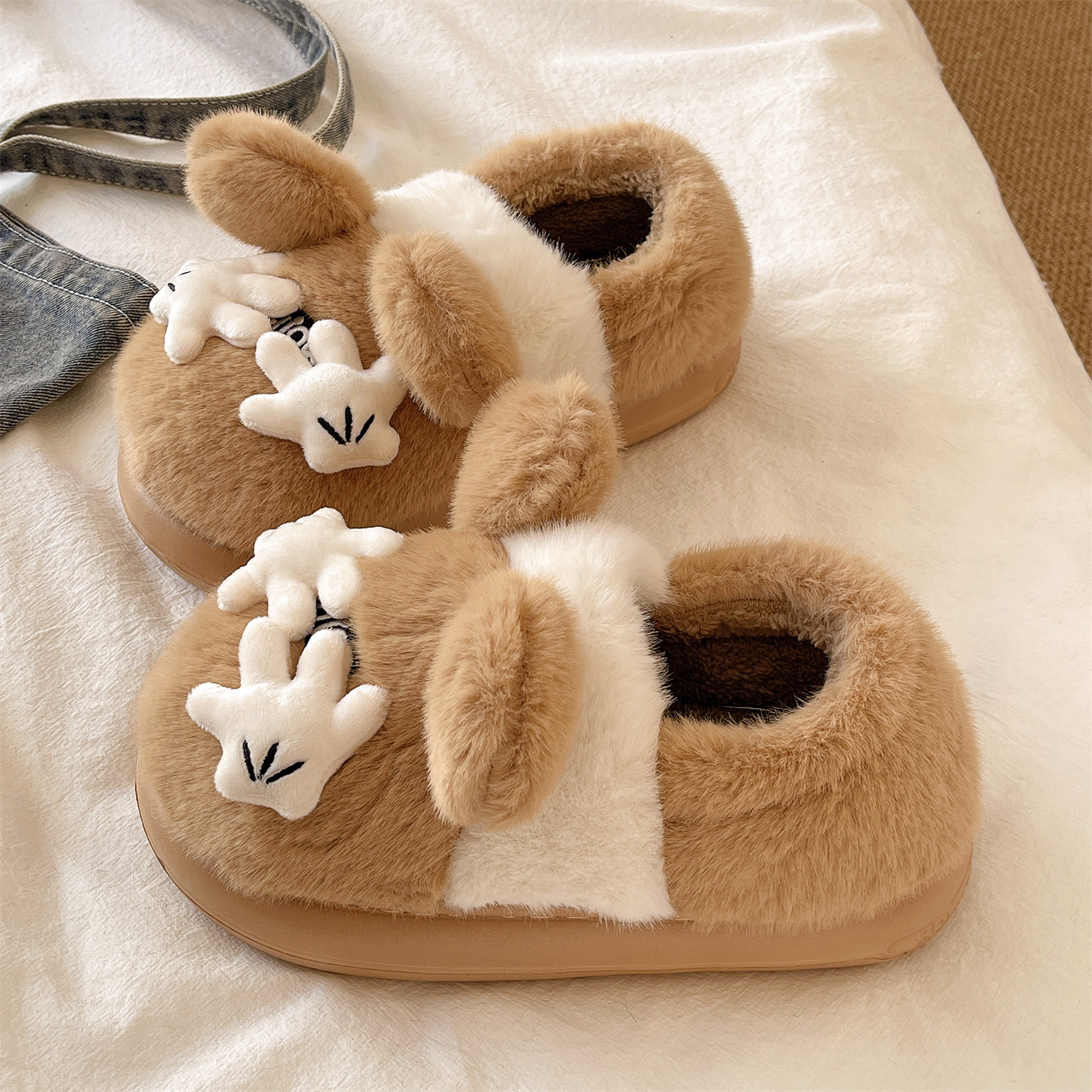 俏绘可爱手掌厚底加绒包跟棉鞋