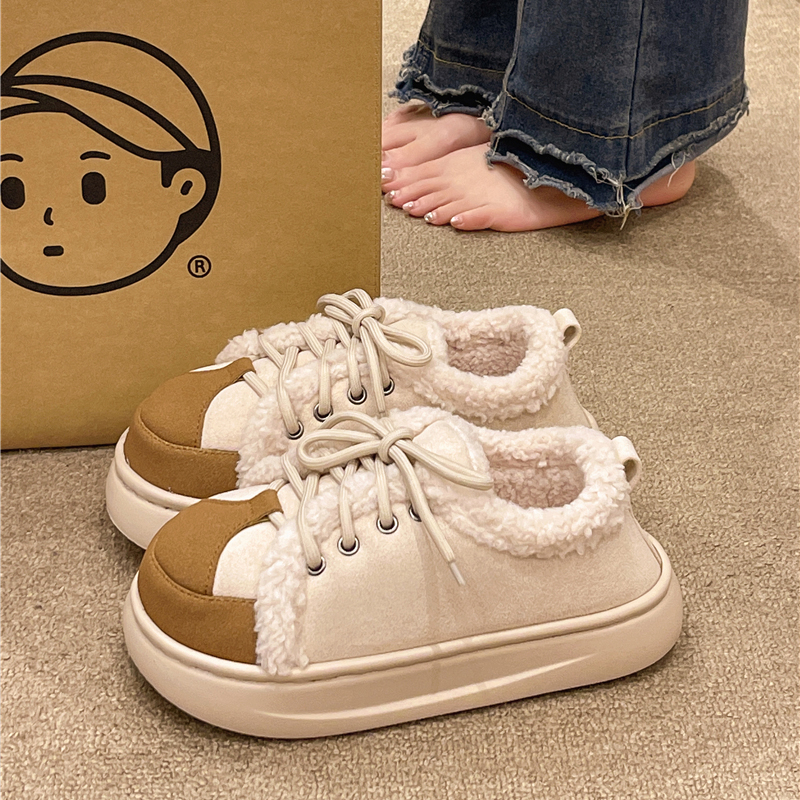 时尚系带加绒保暖拖鞋