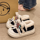 室内可外穿加绒防滑厚底保暖包跟棉鞋 可爱兔耳朵女孩棉拖鞋 女冬季