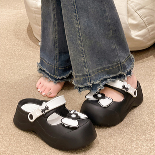 洞洞鞋 女夏季 可爱蝴蝶结厚底增高两穿沙滩凉鞋 外穿防滑包头凉拖鞋