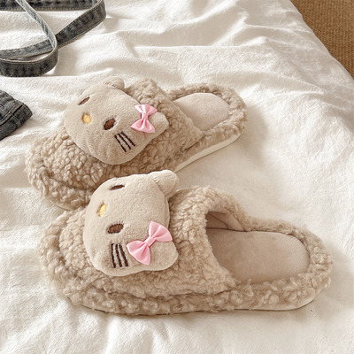 俏绘卡通可爱猫咪保暖毛毛棉拖鞋