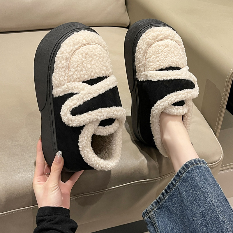 时尚魔术贴豆豆鞋女冬季室内外穿加绒毛毛鞋保暖防滑厚底包跟棉鞋,女鞋,乐福鞋（豆豆鞋）,淘宝优惠券,粉丝福利购,淘宝优惠卷