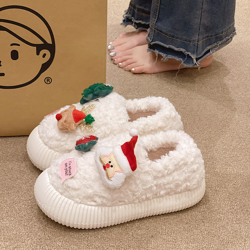 毛绒棉拖鞋女款冬季可爱圣诞老人居家室内防滑保暖可外穿包跟棉鞋,女鞋,毛毛鞋,淘宝优惠券,粉丝福利购,淘宝优惠卷