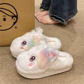 室内家居可爱小猫保暖防滑厚底拖鞋 新款 外穿 女2025冬季 毛绒棉拖鞋