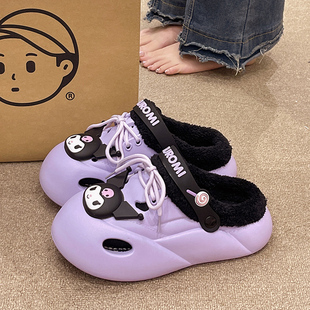防水防滑加绒保暖室内外穿可爱厚底洞洞棉拖 2025新款 棉拖鞋 女冬季