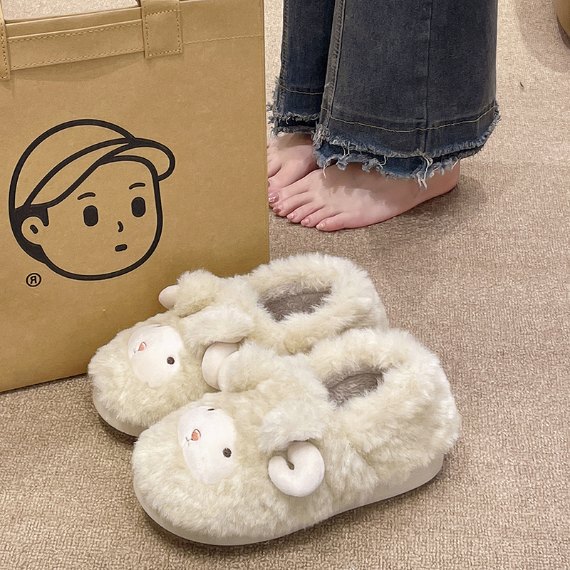 可爱小绵羊保暖毛绒包跟棉鞋