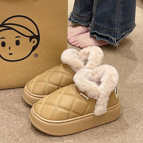 时尚格子加厚毛绒棉拖鞋