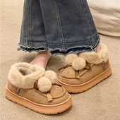 外穿可爱毛球室内家居加厚毛绒保暖防滑高帮包跟棉鞋 棉拖鞋 女冬季