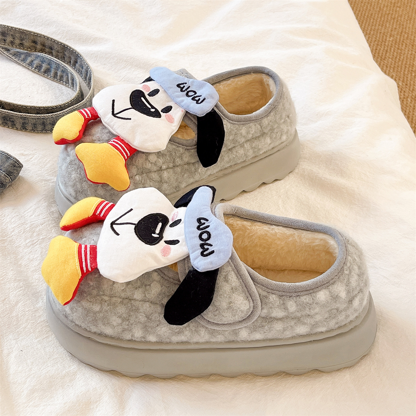 俏绘卡通可爱小狗厚底包跟棉鞋