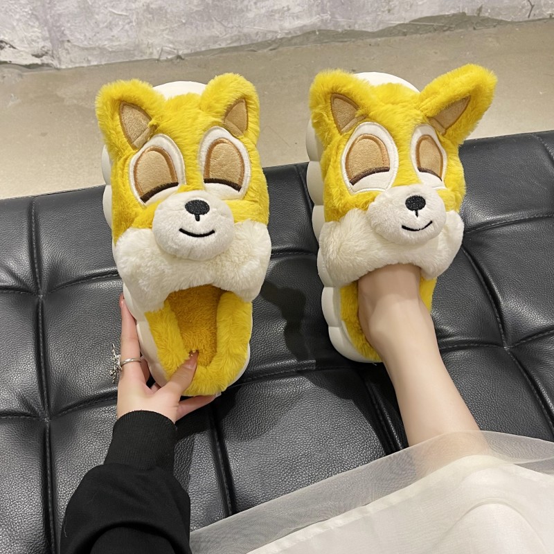 可爱卡通狐狸情侣棉拖鞋