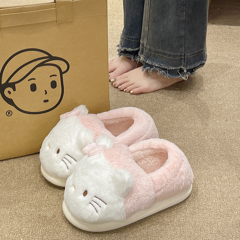 卡通可爱猫咪包跟棉拖鞋