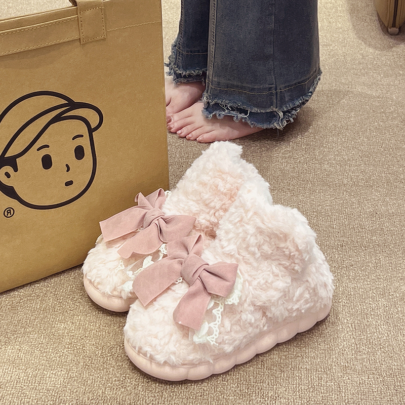 时尚蝴蝶结毛绒保暖棉鞋