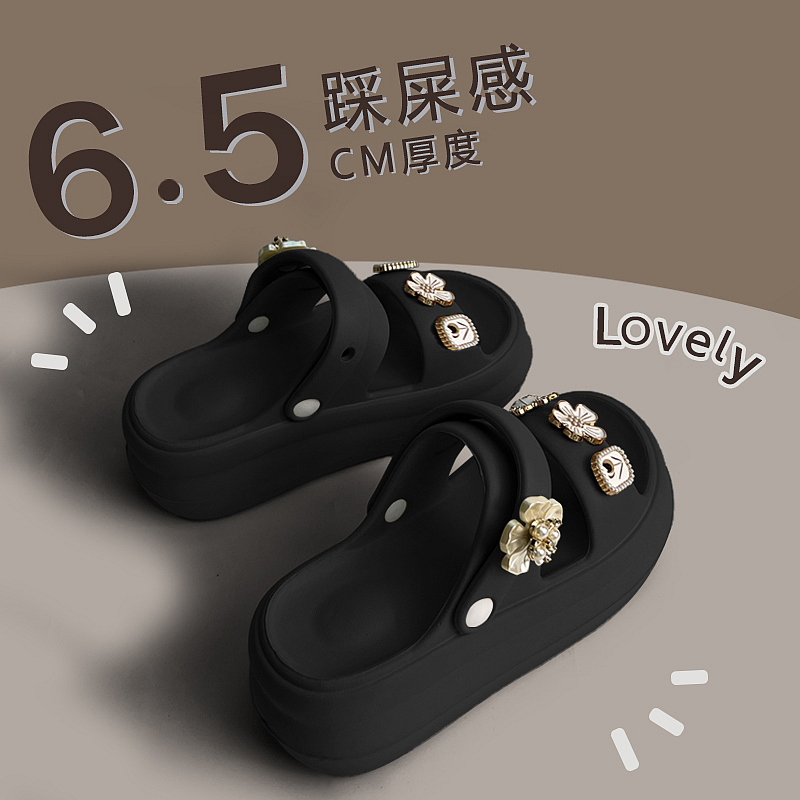 可爱花朵珍珠厚底高跟凉鞋