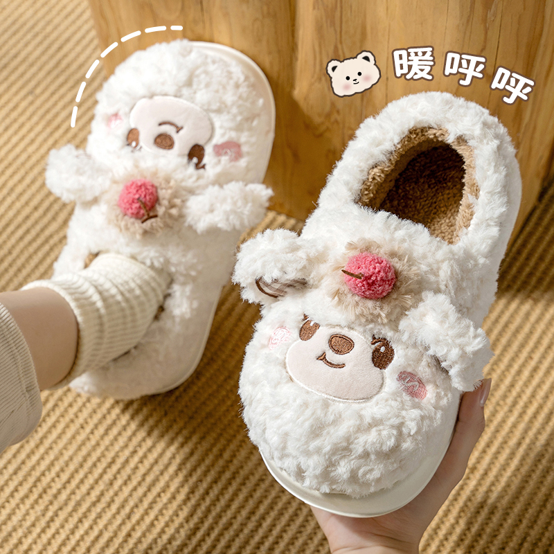 可爱小熊毛绒保暖外穿包跟棉鞋
