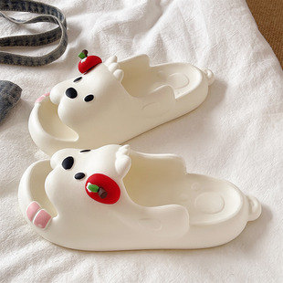 厚底凉拖鞋女夏外穿可爱苹果小狗EVA软底居家浴室洗澡防滑一字拖