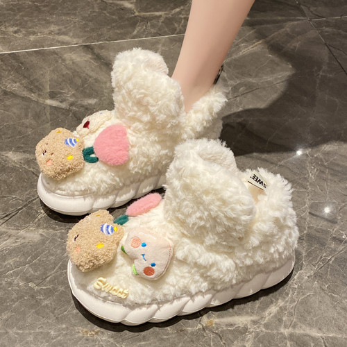 可爱玩偶加厚毛绒厚底防滑雪地靴