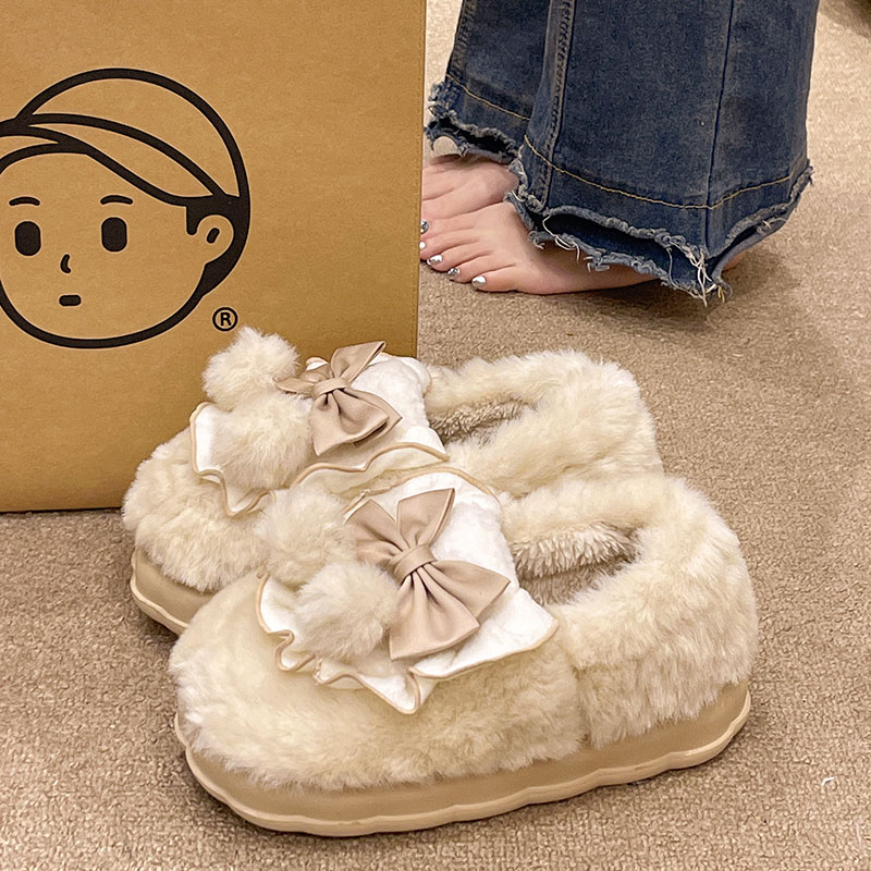 可爱蝴蝶结月子棉拖鞋