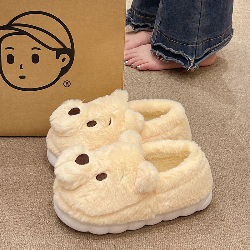 可爱卡通小熊保暖棉拖鞋
