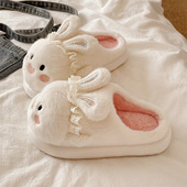 可爱兔子棉拖鞋 室内居家少女心月子毛绒保暖防滑包头拖鞋 女款 冬季
