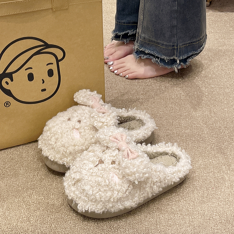 卡通兔子毛绒保暖棉拖鞋