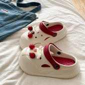 可爱樱桃小蛋糕洞洞鞋 女夏天外穿防滑厚底增高沙滩两穿包头凉拖鞋