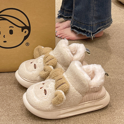 可爱绵羊加绒高帮棉拖鞋