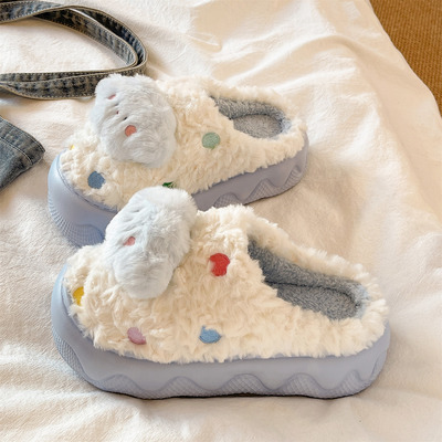 俏绘可爱云朵厚底防滑保暖棉拖鞋