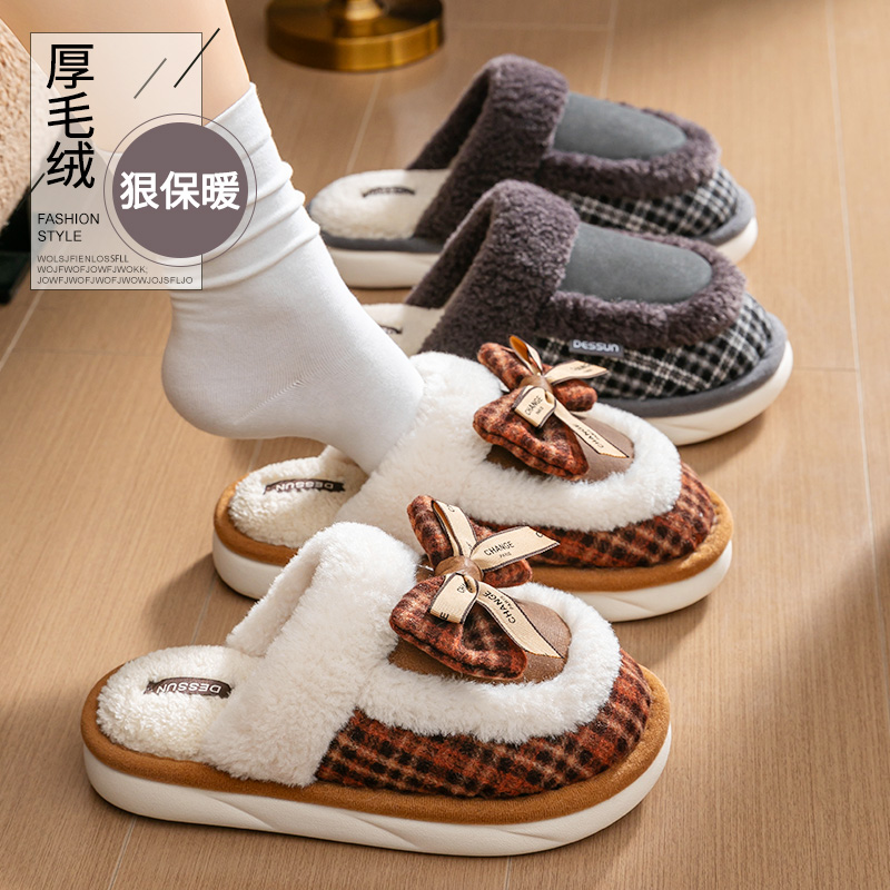 俏绘时尚蝴蝶结小香风保暖棉拖鞋