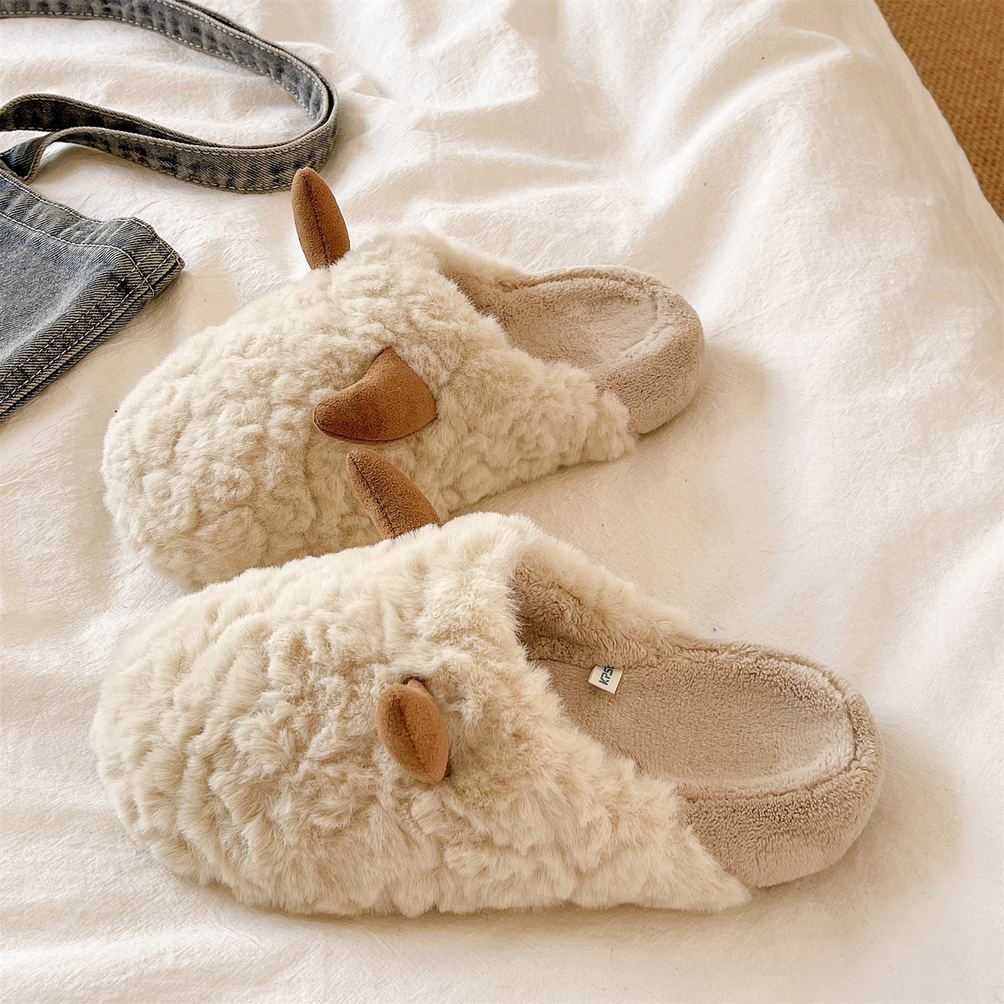 包头棉拖鞋女冬季可爱牛角室内家居保暖加绒厚底静音防滑毛毛拖鞋,女鞋,毛毛鞋,淘宝优惠券,粉丝福利购,淘宝优惠卷