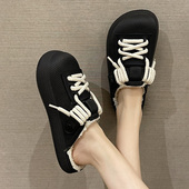 带防滑厚底居家室内加绒保暖毛毛拖鞋 防水棉拖鞋 鞋 外穿时尚 女冬季