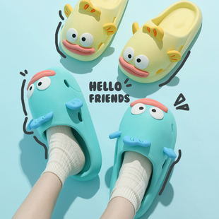 室内家居厚底防滑踩屎感外穿包头拖鞋 可爱卡通小丑鱼凉拖鞋 女夏季
