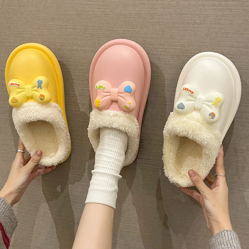 可爱蝴蝶结防水棉拖鞋