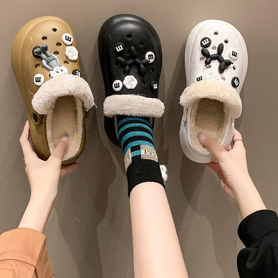 DIY卡通小狗毛绒洞洞棉拖鞋