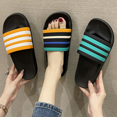 时尚 男 外穿情侣室内家居厚底防滑洗澡凉拖鞋 三条杠条纹拖鞋 女夏季