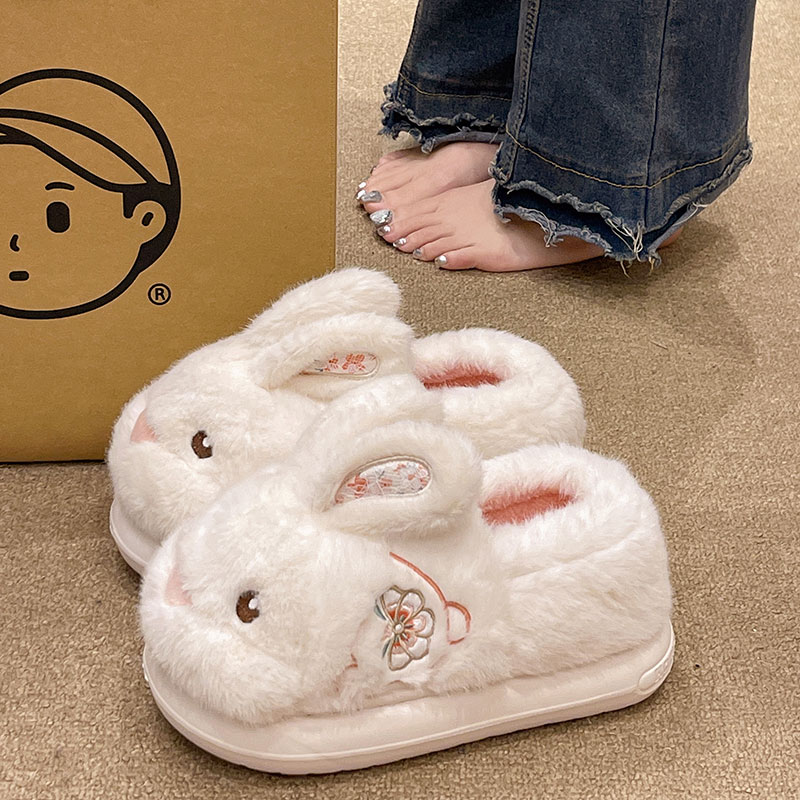 可爱少女心兔子厚底毛绒包跟棉鞋