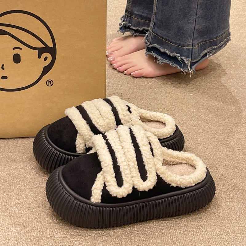 冬季时尚魔术贴厚底保暖棉拖鞋