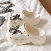 增高厚底防滑外穿沙滩包头凉拖鞋 可爱蝴蝶花朵水钻洞洞鞋 女士夏季