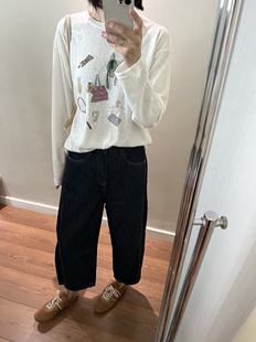 奶奶褲 wenlustore夏季 新款 天絲牛仔立體剪裁九分牛仔鐮刀褲 女