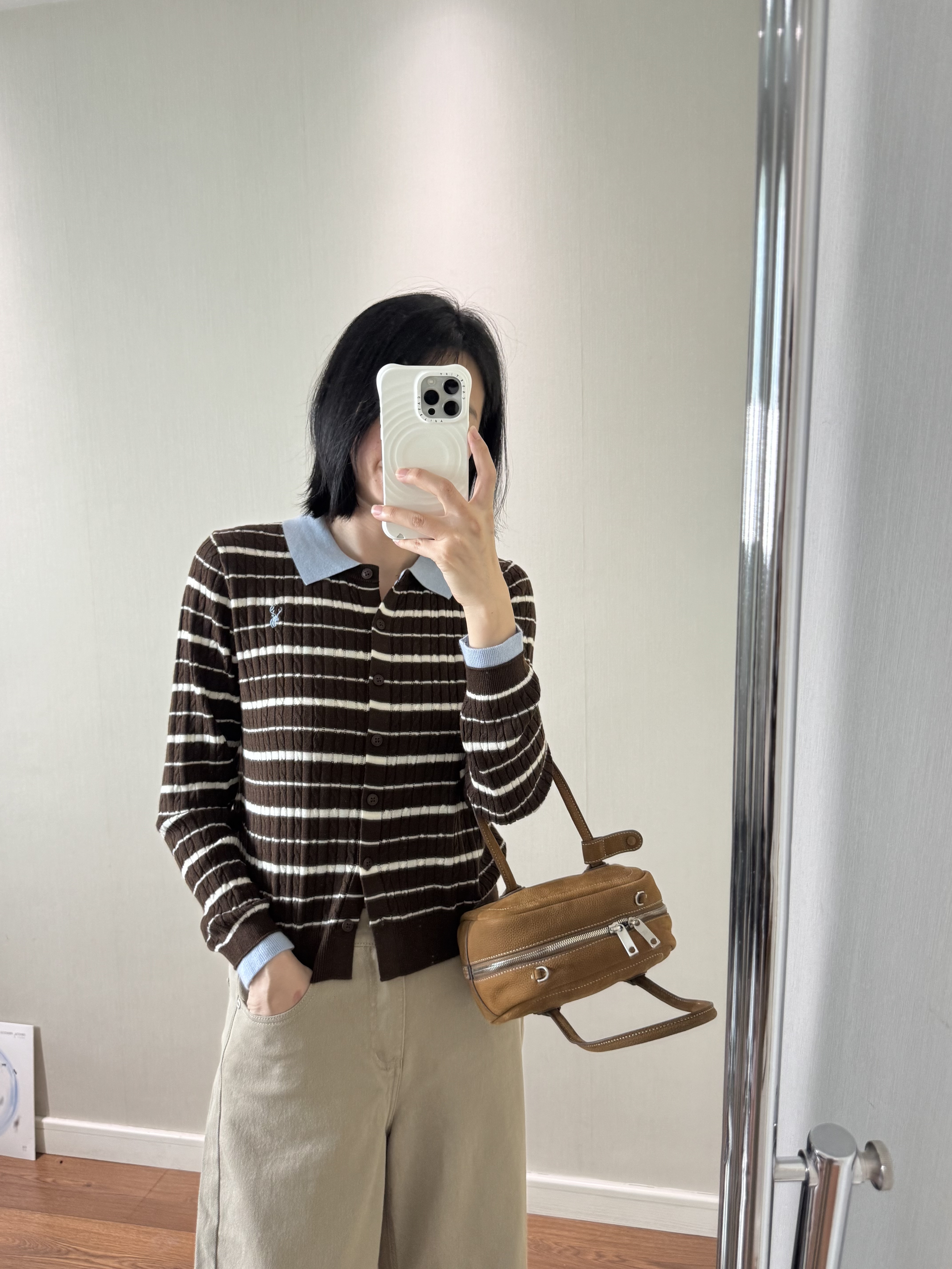 wenlustore秋季新款学院风假两件拼接条纹长袖针织开衫毛衣女