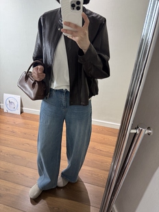 wenstore春季新款宽松高腰镰刀牛仔长裤弯刀牛仔裤女