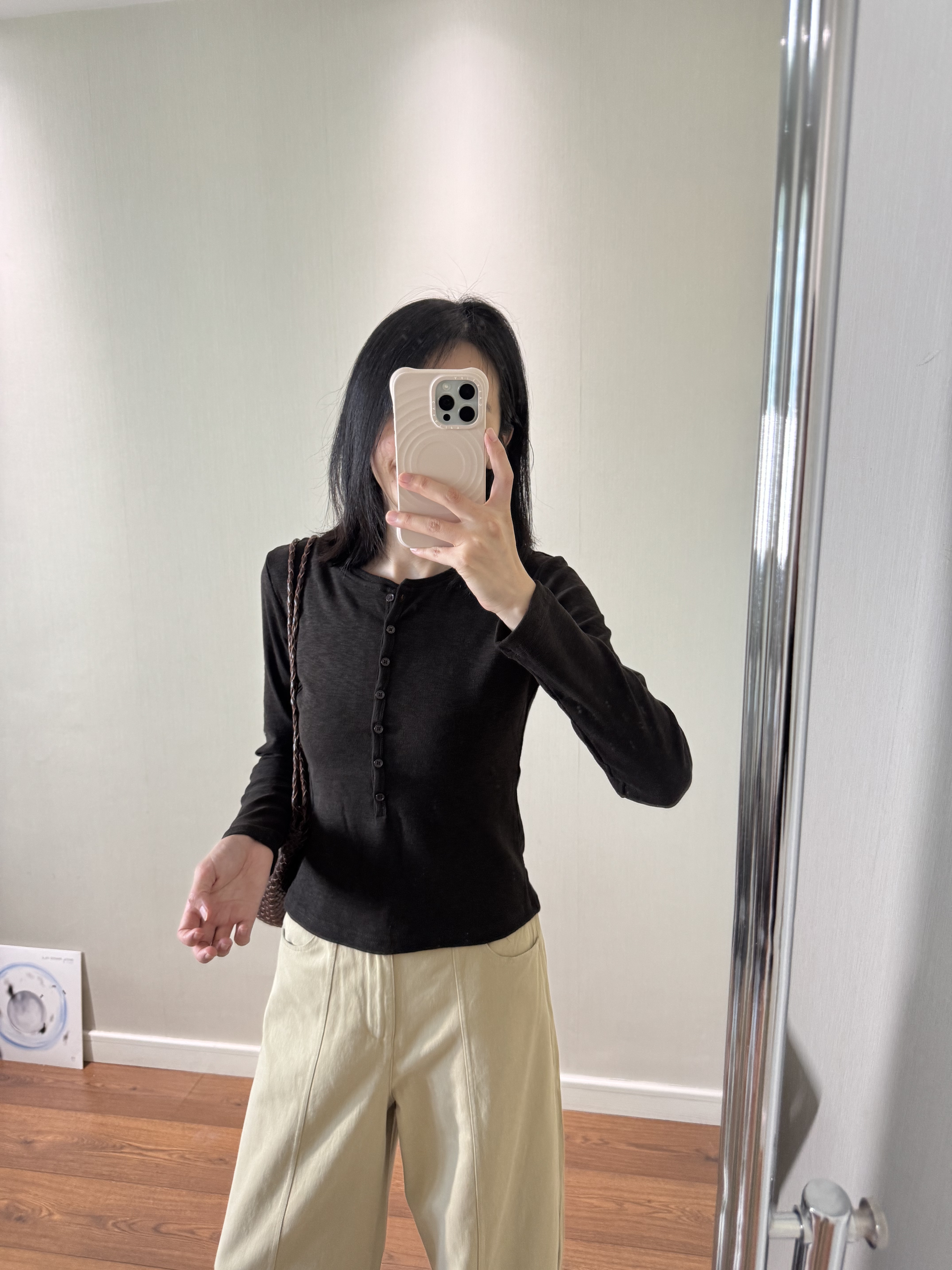 wenlustore秋季新款单排扣正肩纯色长袖T恤打底衫女
