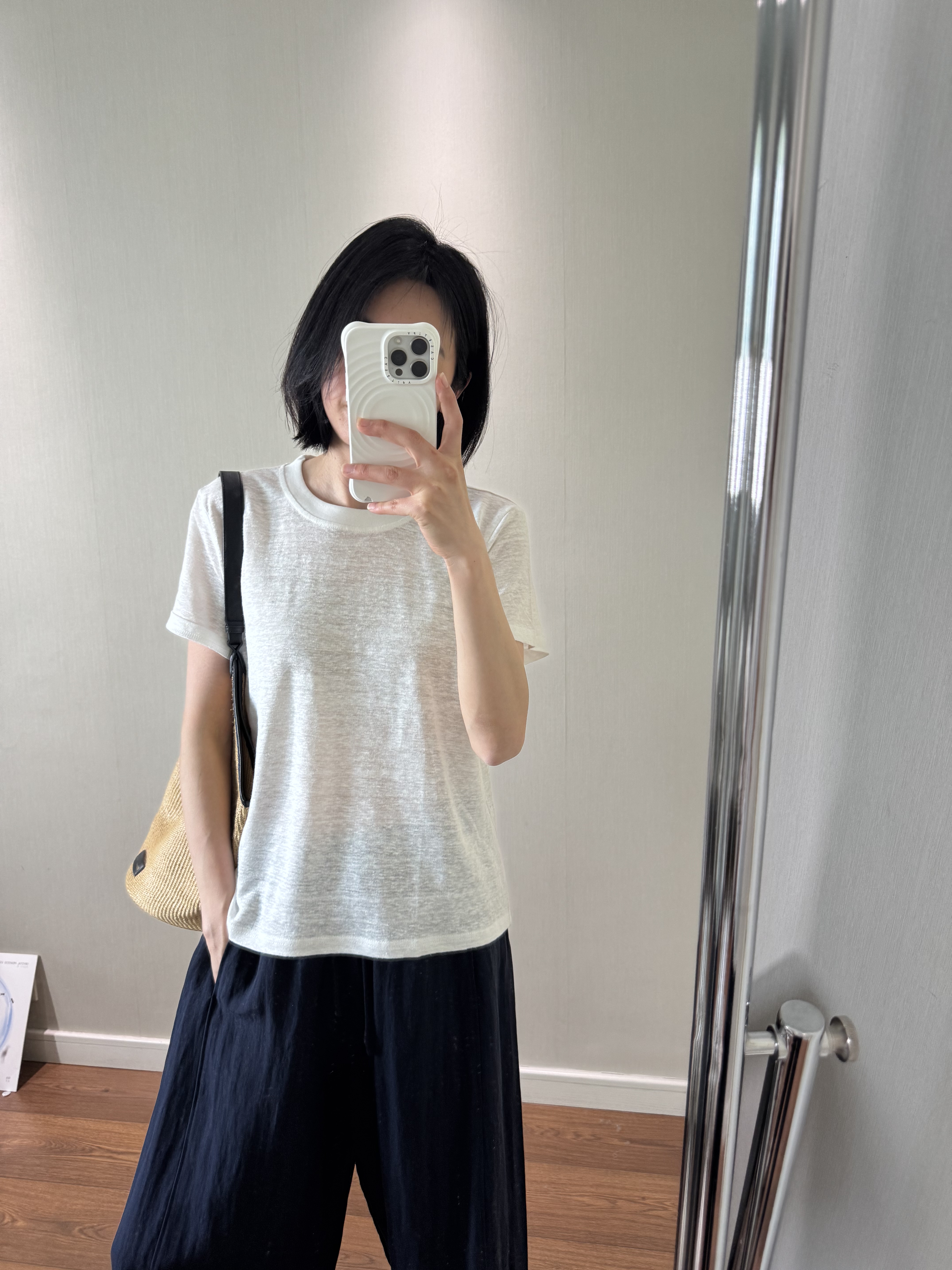 wenlustore夏季新款圆领设计正肩纯汉麻短袖T恤纯色麻料T恤女